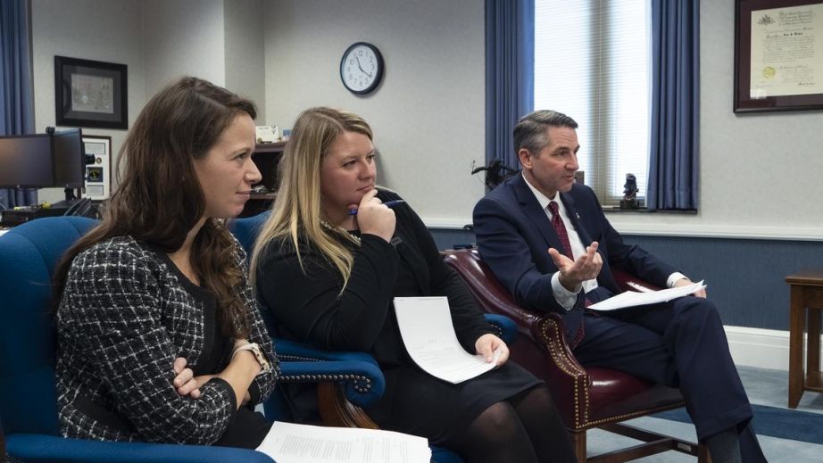 U.S. Attorney Drew Wrigley, right. Assistant U.S. Attorneys Tara Iversen, center, and Melissa Burkland, left.  (Chris Flynn / The Forum via Grand Forks Herald)