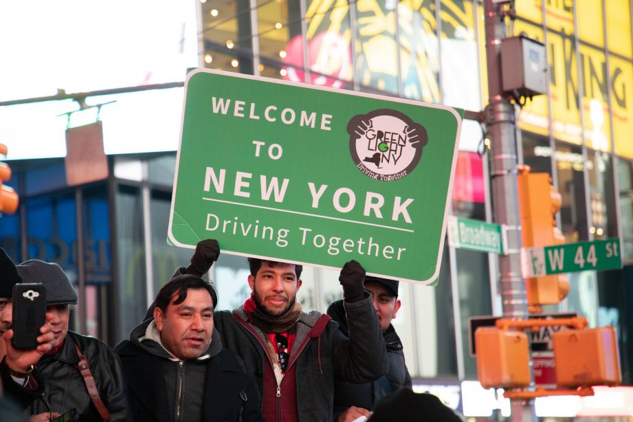 Mexican-Americans gathered in Times Square to demand "drivers licenses for all," including undocumented immigrants.