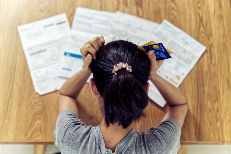 woman with overdue letters