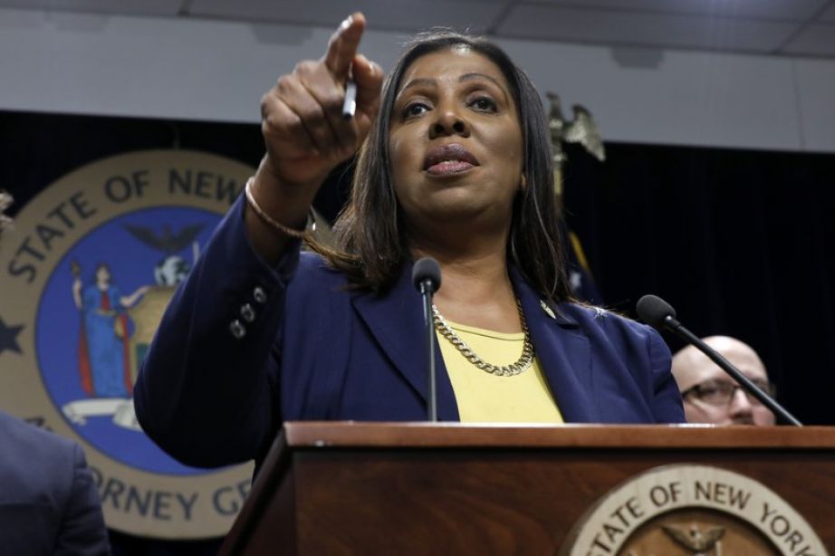 New York State Attorney General Letitia James speaks during a news conference at her office in New York on November 19th 2019. (Associated Press Photo/Richard Drew)