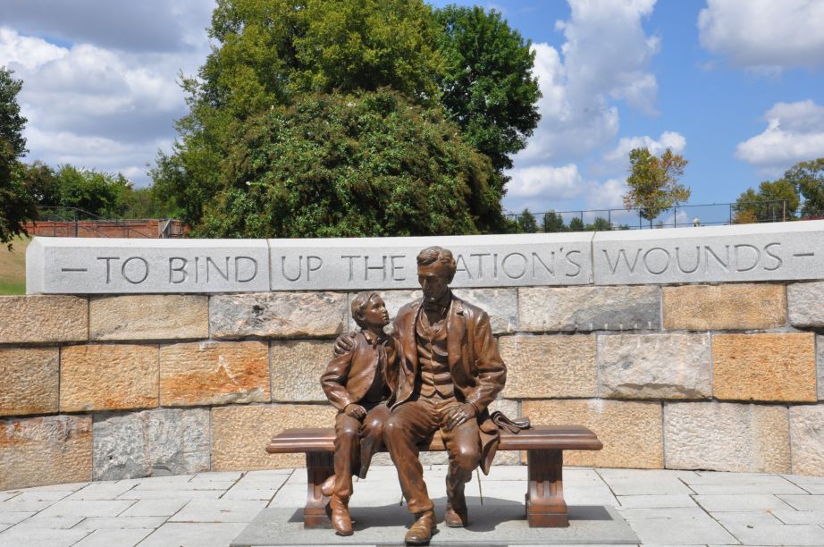 Abraham Lincoln Statue with son at the American Civil War Center in Richmond, Virginia