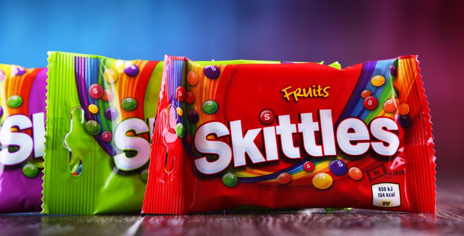 Skittles packs on display