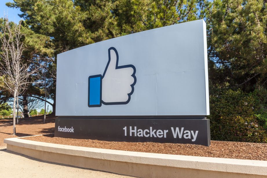 Sign of Facebook at the entrance of the headquarter in Silicon Valley.