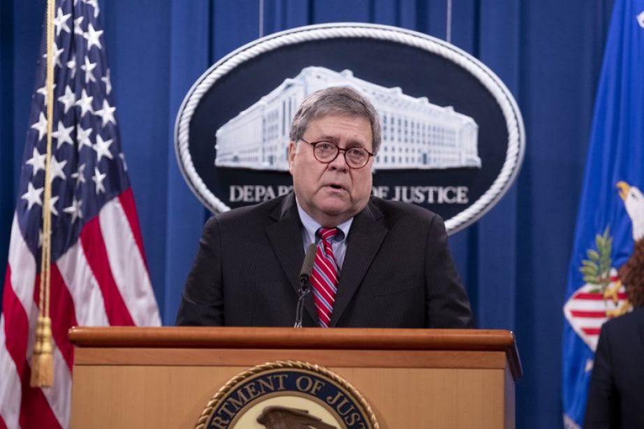 Attorney General William Barr during a press conference on Monday December, 21st, 2020, in Washington, D.C. (Michael Reynolds/Pool vía AP)