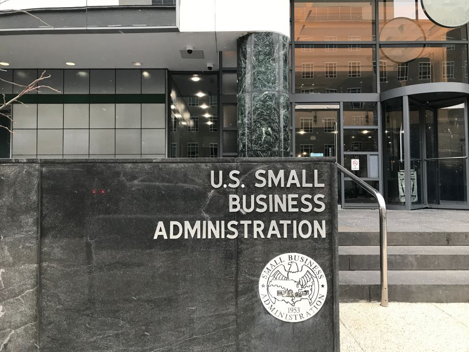 SMALL BUSINESS ADMINISTRATION sign emblem seal at headquarters building entrance